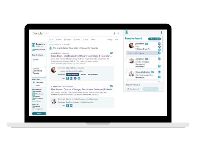 Talentis candidate sourcing software enhancing Google search results