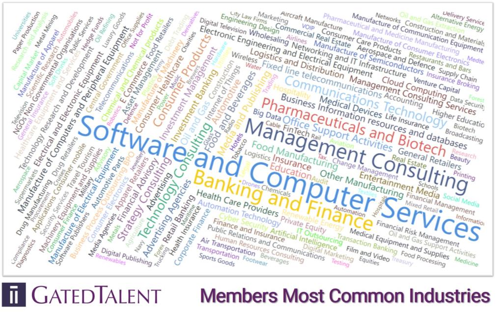 GatedTalent Members most common industries